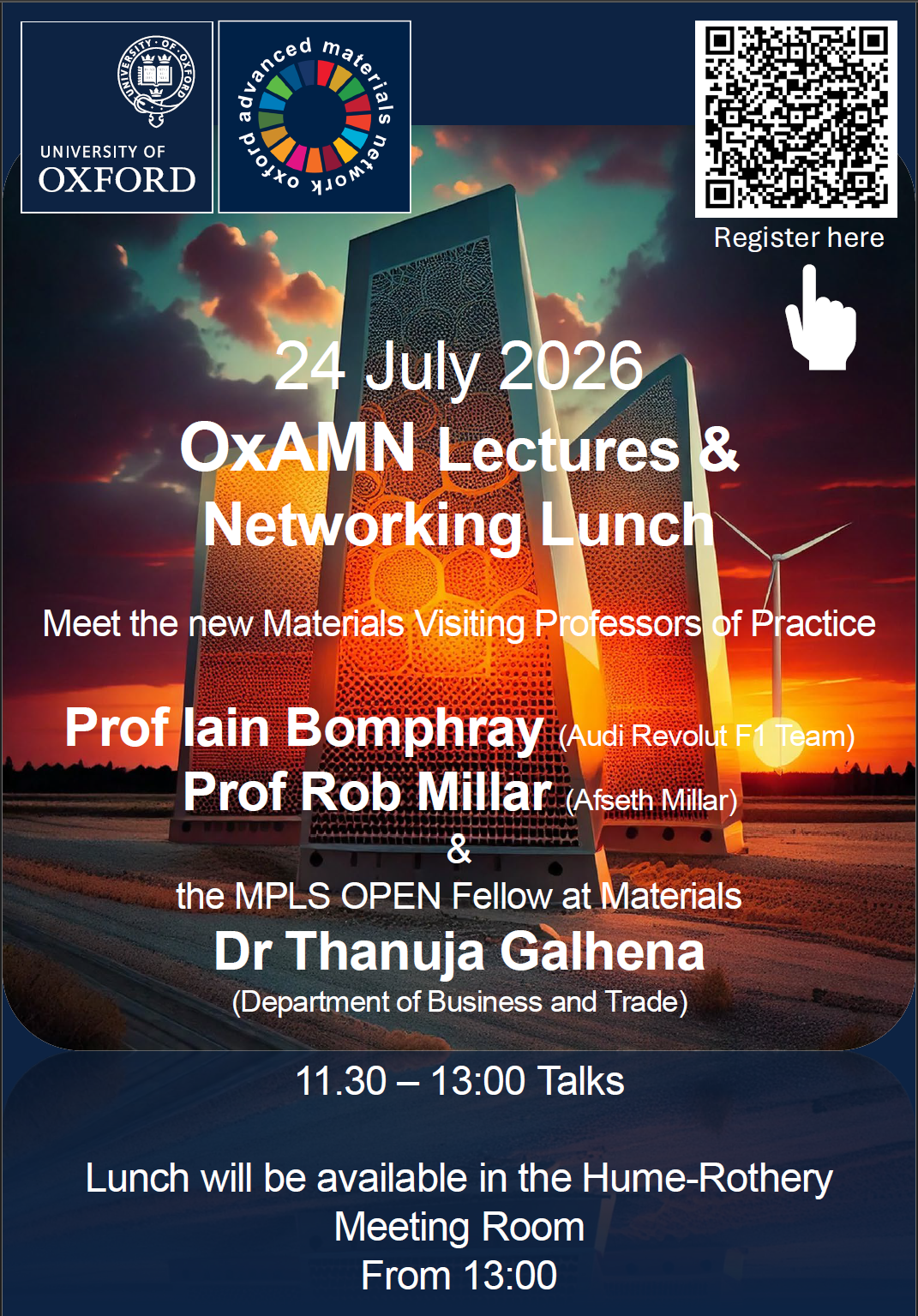 Poster with event details and QR for registration.  Contact samantha.pearce@materials.ox.ac.uk to register