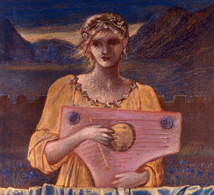 Study of a Woman with a Musical Instrument (detail), Edward Burne-Jones, 1895, coloured chalks with gold paint and watercolour