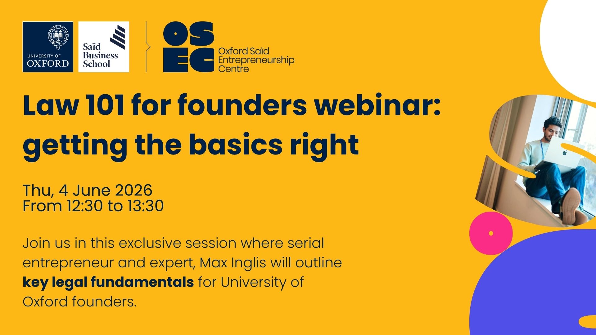Law 101 for founders webinar: getting the basics right Thu, 4 June 2026   From 12:30 to 13:30  Join us in this exclusive session where seria