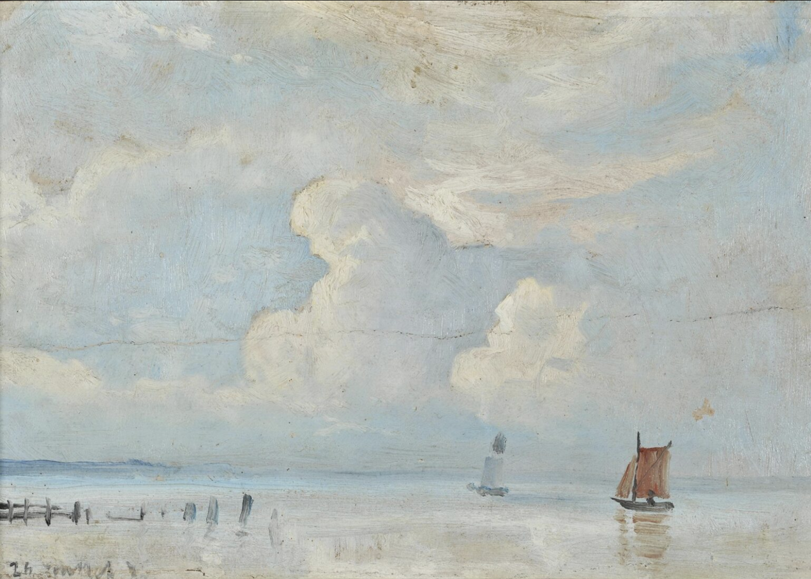 Seascape with boat in the foreground. Image Credit: Ioannis Altamouras, Θαλασσογραφία (1875) ©National Gallery of Greece